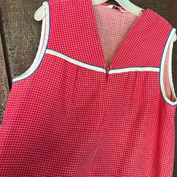 Vintage 80s 90s Housedress House Coat Dress Red & White Zip Front Cotton 1X XL - Picture 9 of 9